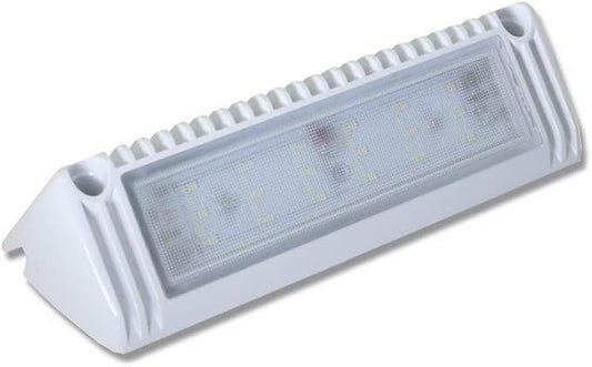 Raycharm 9" RV & Boat Exterior LED Scene Lighting Fixture, 40° Down Angle Flood Beam, 6000K Cool-White, 12V/24V DC, High Lumen Output Low Current Draw, Waterproof White Finish, 1-Pack