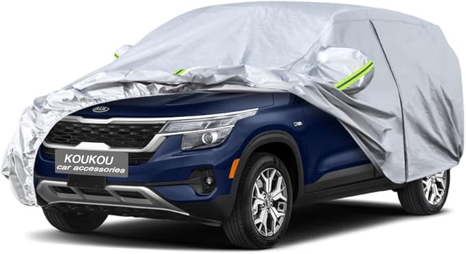 Koukou 6 Layers Car Cover Custom Fit Kia Seltos from 2019 to 2025, Waterproof All Weather for Automobiles, Sun Rain Dust Snow Protection. (Ships from US Warehouse, Arrive Within 3-7 Days)
