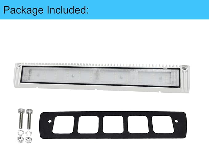 RV LED Exterior Lights, 18 Inch Boat Marine Trailer Utility Porch Awning Lighting Fixture, 12V/24V DC 6000K Cool-White Flood Beam, White Finish, 1 Pack