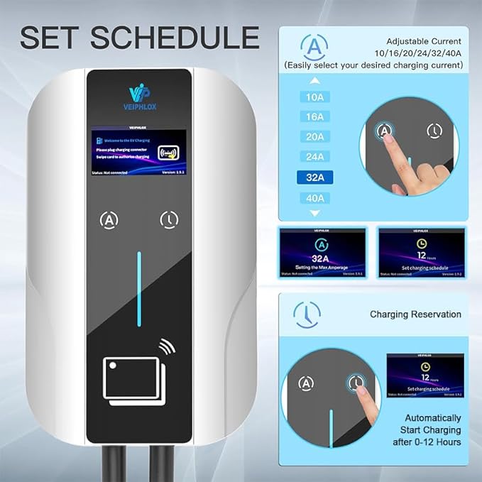 Level 2 EV Charger J1772 Fast Charging,EV Chargers for Home 40 Amp-Smart Display,Electric Car Charger 240V,Electric Vehicle Charging Stations Outdoor/Indoor,Charge Point NEMA 14-50 Home Flex, 25ft