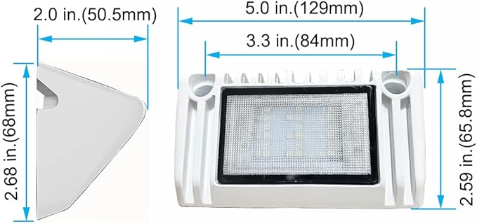 5 Inch RV LED Awning Porch Lights, Exterior Lighting, 12V/24V DC, 6000K Cool White, Down Angle Flood Beam, High Lumen Output for Truck Boat Trailer Campervan, White Finish, 1 Pack