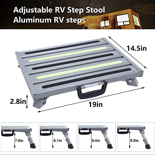 19”×14.5” Large RV Steps with Glow in The Dark Tapes Adjustable RV Step Stool Aluminum RV Step Supports Up to 1500 lbs