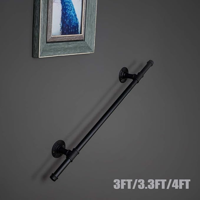 3FT Stair Handrail Industrial Loft Pipe Style for Indoor Stairs, Wall Mounted Stairway Handrail,Basement Stair Railing
