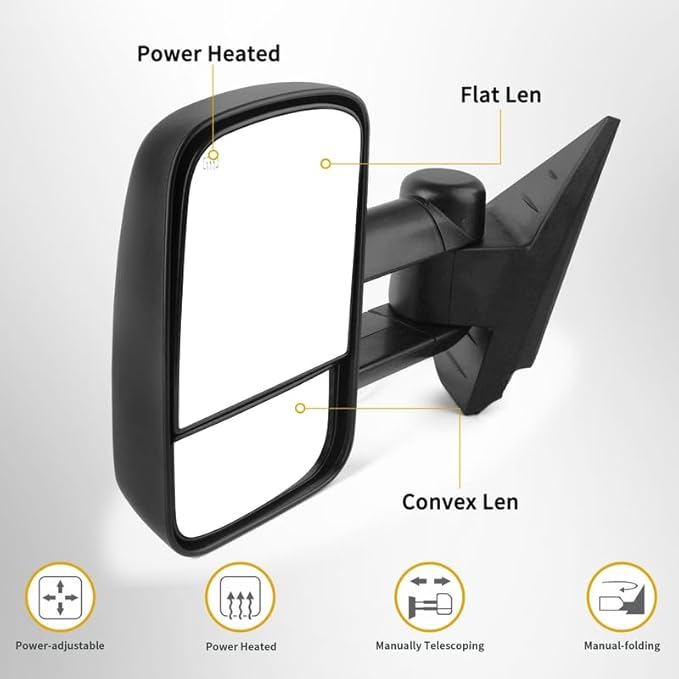 DWVO Towing Mirrors for 2003-2006 Chevy Silverado, Tahoe, Suburban, Avalanche, GMC Sierra, Yukon & Escalade, Heated Mirrors with LED Turn Signal, Telescoping & Folding, Side Marker Light, Black