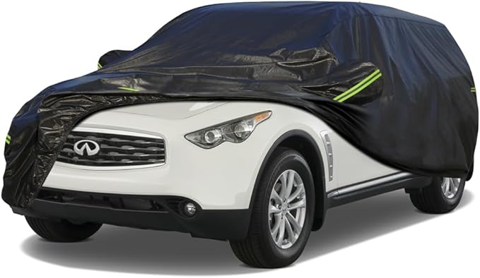 KouKou Waterproof SUV Car Cover Suitable for Infiniti FX35 FX37 FX45 FX50 from 2003 to 2025, 7 Layers Windproof All Weather Waterproof Outdoor Cover Sun Rain UV Dust Snow Protection. Black
