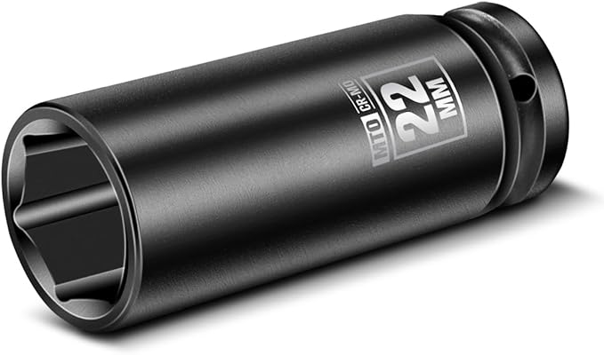 MTO 1/2" Drive 22mm Deep Impact Socket, 6 Pt. Metric Socket, CR-MO Steel & Anti-Corrosion Coating for Heavy-Duty Use