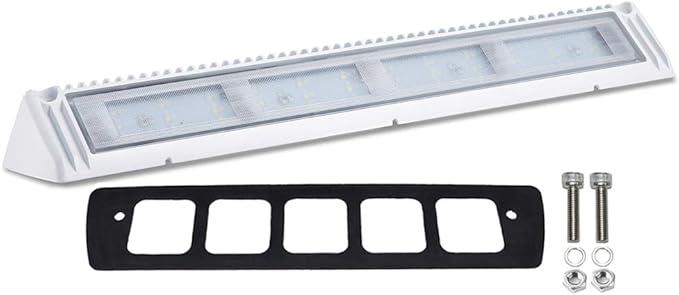 Raycharm 18" RV & Boat Exterior LED Awning Lighting Fixture, 40° Down Angle Flood Beam, 6000K Cool-White, 12V/24V DC, High Lumen Output Low Current Draw, Waterproof White Finish, 1-Pack