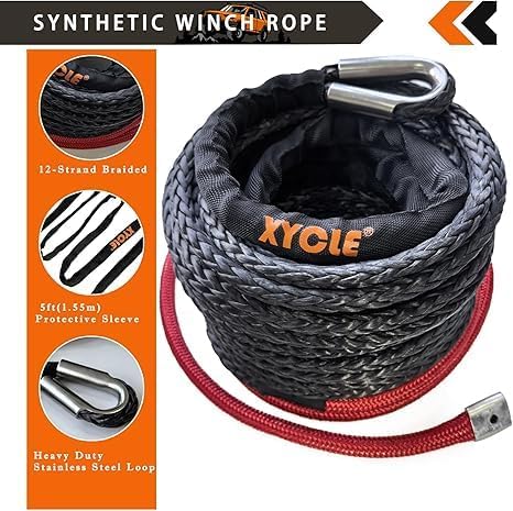 10" (254mm) Synthetic Rope Towing Winch Aluminum Cable Guide&Foldable Forged Trailer winches Hook kit, 1/2" x 70 Ft Synthetic Winch Cable Suitable for 10000-20000 LBs Electric Winch（Black）