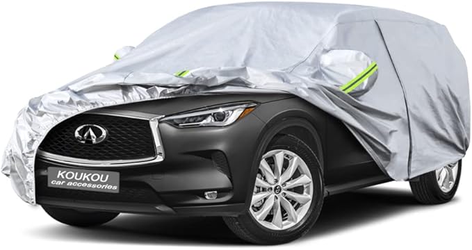 KouKou 6 Layers Car Cover Custom Fit Infiniti QX50 from 2013 to 2025, Waterproof All Weather for Automobiles, Sun Rain Dust Snow Protection. (Ships from US Warehouse, Arrive Within 3-7 Days), Silver