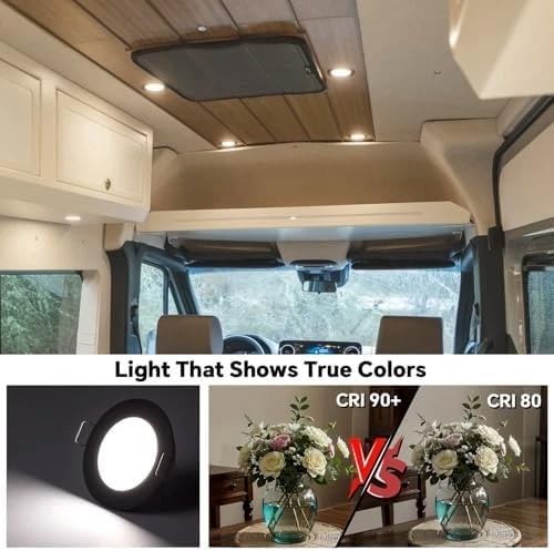 Spring-Type 12 Volt Recessed Lights for RV Boat Trailer Camper-Daylight 6500K 3W 270 Lumens, Low Voltage Downlights Dimmable, Pack of 6