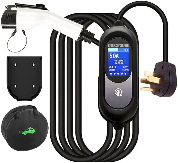 Level 2 EV Charger, 50 Amp, 240V, NEMA 14-50P Plug, 25FT Portable Electric Vehicle Charger for SAE J1772 Cars, Adjustable Current & Delay Timer, Fast Charging and Convenient for Home Use and Road Trip