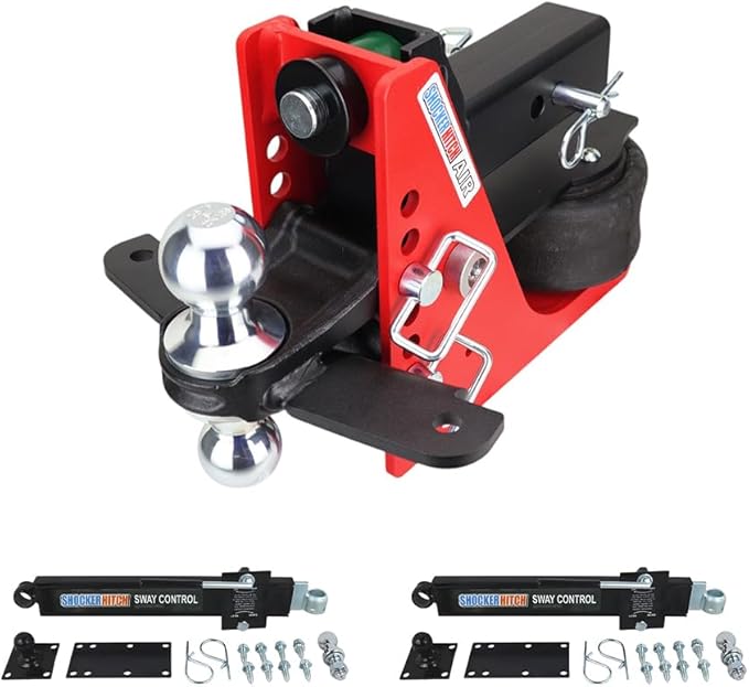 Shocker Air Hitch Sway Control Towing Kit - Fits 2-1/2" Hitch - Chrome Combo 2" & 2-5/16" Balls - 2 Sway Bar Kits - 14,000 lbs