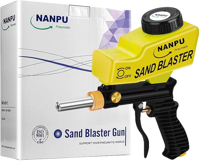 NANPU Light-Duty Air Sandblaster Gun Kit with Gravity Feed, Metal Nozzle, Plastic Body, for Small Project Surface Prep, Paint & Rust Removal, Metal/Wood/Glass Etching, Requires Air Compressor