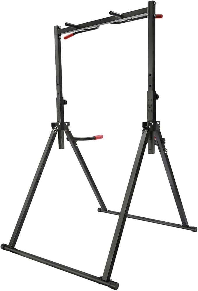 440.92LBS Pull Up Bar Station, Portable Pullup Bar Station, 5.74-7.55ft Height Adjustable 1.2MM-wall Stable Triangular Structure PVC Carbon Steel Freestanding Home Training Workout Dip Stands