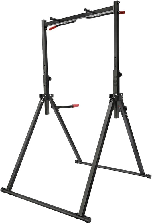 440.92LBS Pull Up Bar Station, Portable Pullup Bar Station, 5.74-7.55ft Height Adjustable 1.2MM-wall Stable Triangular Structure PVC Carbon Steel Freestanding Home Training Workout Dip Stands