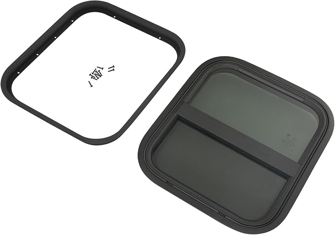 14" W x 16" H RV Window Vertical Sliding, DOT Certified - Shatterproof Tempered Tinted Glass, with Net Screen and Trim Ring, Teardrop Replacement Trailer Camper Window