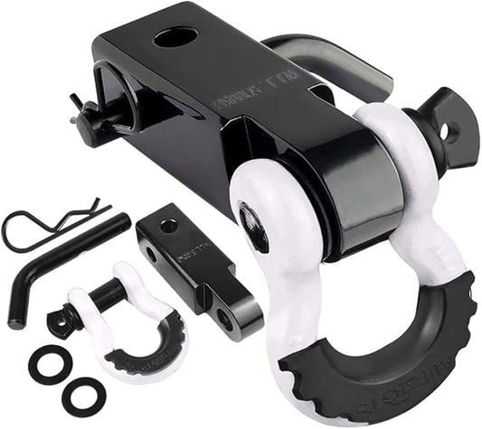 AUTOBOTS Tow Hitch Receiver 2", 45,000 Lbs Break Strength Shackle Hitch Receiver with 5/8" Screw Pin, 3/4 Shackle, Towing Accessories for Vehicle Trailer Recovery Off-Road White&Black