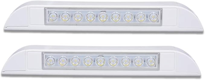Raycharm 10" RV & Marine Boat LED Awning Porch Utility Light Fixture, 40° Down Angle Beam, 6000K Cool-White, 12V/24V DC, High Light-Output Low Ampere Draw, Waterproof White Finish, 2-Pack