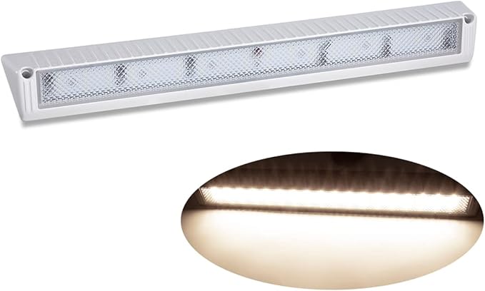 Raycharm 22.4" RV & Boat Exterior LED Porch Light Fixture, 40° Down Angle Flood Beam, 3000K Warm-White, 12V/24V DC, High Lumen Output Low Current Draw, Waterproof White Finish, 1-Pack