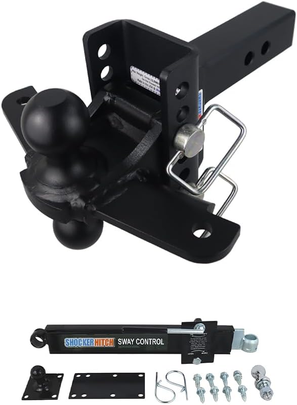 Shocker XR Adjustable Hitch w/Black Combo Ball & Sway Control Towing Kit, Fits 2" Hitch 8 Hole 1 Sway Arm Fits 2" Hitch 8 Hole Frame, Has 1 Sway Arm