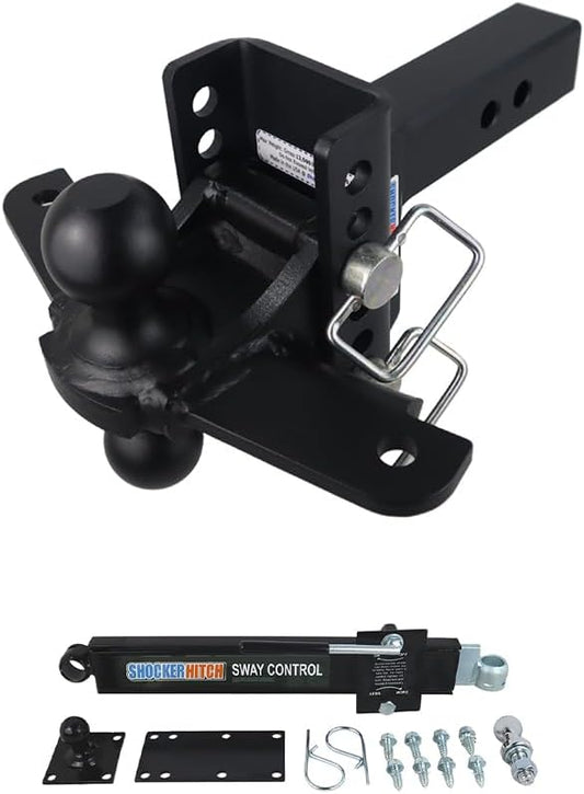 Shocker XR Adjustable Hitch w/Black Combo Ball & Sway Control Towing Kit, Fits 2" Hitch 8 Hole 1 Sway Arm Fits 2" Hitch 8 Hole Frame, Has 1 Sway Arm