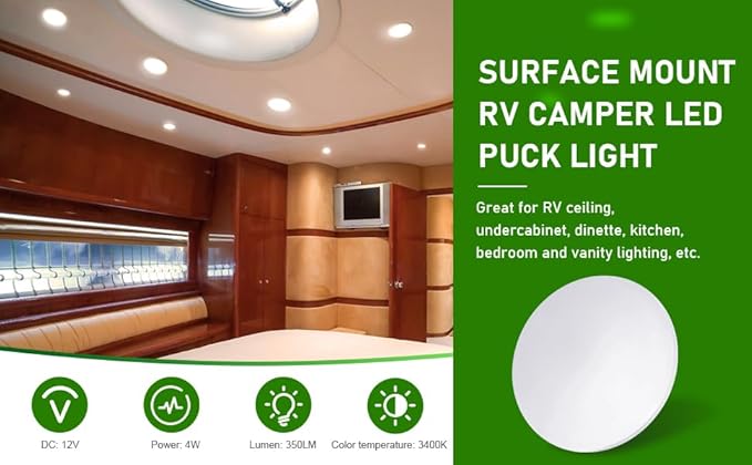 RV LED Ceiling Light,12v RV Lights Interior,4.5 inch Low Profile Puck Light for RV Interior, Camper, Trailer, Boat and Motorhome(Warm White 3400K, 6PCS)