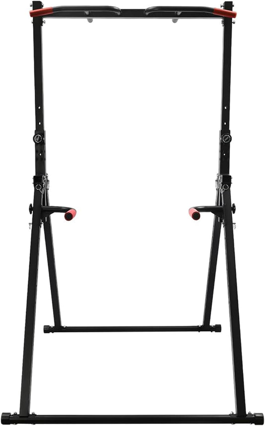 Foldable Power Tower Pull Up Bar and Dip Station Height Adjustable Pull Up Bar Strength Training Fitness Workout Equipment Free Standing Power Tower Rack for Home Gym