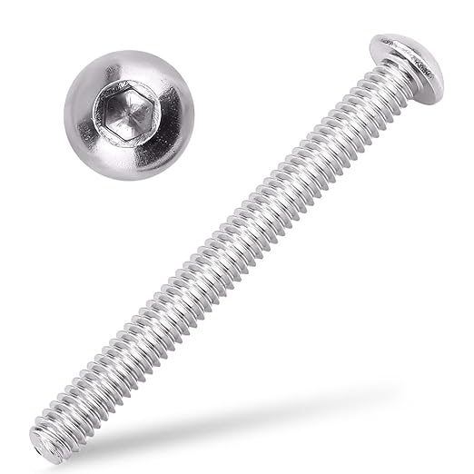 1/4-20 x 2-1/2" Button Head Socket Cap Bolts Screws, 304 Stainless Steel 18-8, Allen Hex Drive, Bright Finish, Fully Machine Thread, Pack of 50