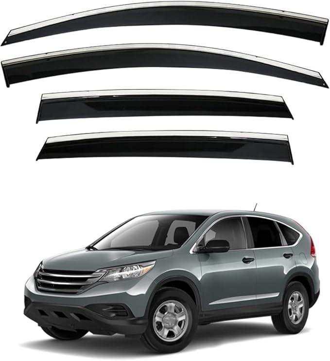 for Honda CR-V 2012 2013 2014 2015 2016 2017 2018 Wind Deflector Car Side Window Visor Vent Shade Rain Guard Chromium-Plated Frame Bright Black 4pcs
