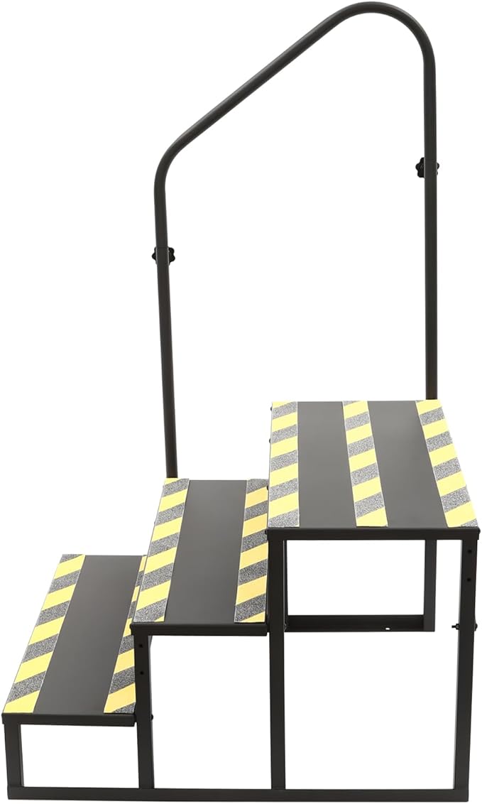 Hot Tub Steps with Single Sided Handrail, Premium RV Steps with Reflective Strips & Mounting Holes On Both Sides, 3 Step RV Stairs for RV, Camper, or Travel Trailer