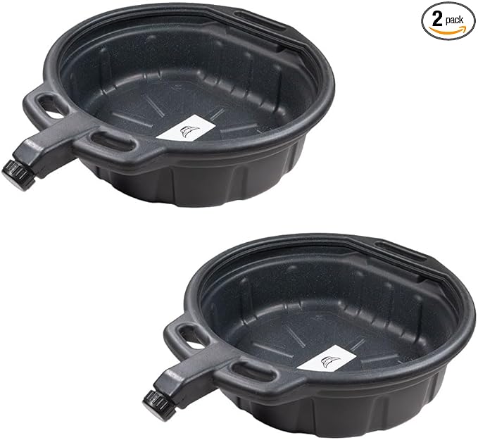 Mytee Products 2 Pack Automotive Oil Drain Pan - Black Plastic Anti Splash, Motor Large Oil Drip Catcher Pan for Changing Oil, Spill-Proof Design - 4.25-Gallon