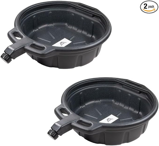 Mytee Products 2 Pack Automotive Oil Drain Pan - Black Plastic Anti Splash, Motor Large Oil Drip Catcher Pan for Changing Oil, Spill-Proof Design - 4.25-Gallon