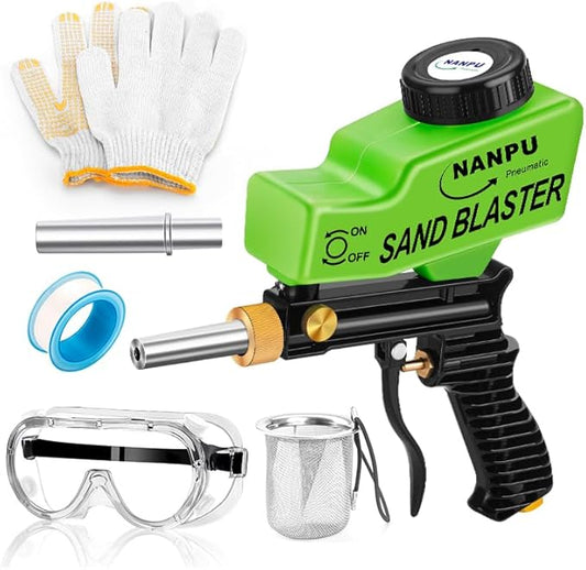NANPU Light-Duty Air Sandblaster Gun Kit with Gravity Feed, Metal Nozzle, Plastic Body, for Small Project Surface Prep, Paint & Rust Removal, Metal/Wood/Glass Etching, Requires Air Compressor