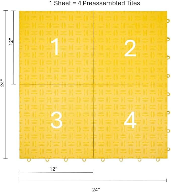 Big Floors GarageTrac Diamond, Interlocking Non-Slip Garage Flooring Tile, Durable, Modular, Heavy-Duty Copolymer, Easy Install (Yellow, 48 Pack of 12 x 12" Tiles)