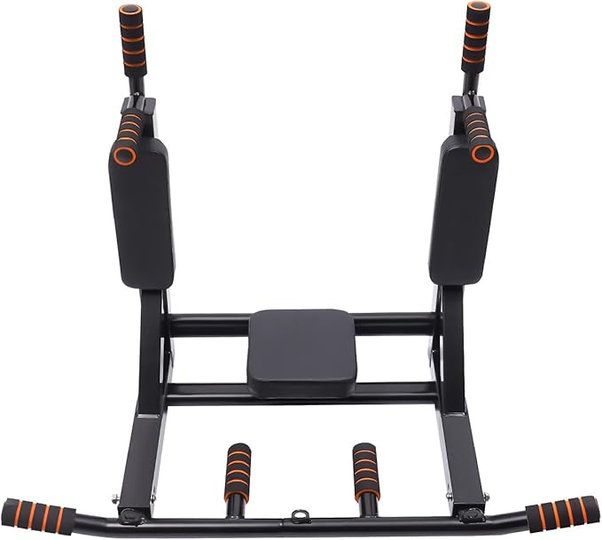 Wall Mounted Pull Up Bar, Adjustable Dip Station with PU Backrest & Anti-Slip Grips, Heavy Duty 440lbs Capacity Chin Up Bar for Home, Gym