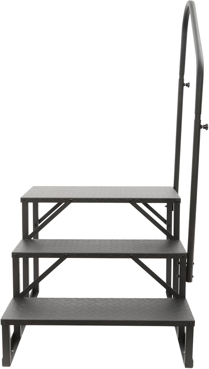 RV Steps with Handrail, 3 Steps RV Ladders with Anti-Slip Pedals, Mobile Home Stairs for Travel Trailers, Heavy Duty Camper Steps for Camper, Porch, Spa