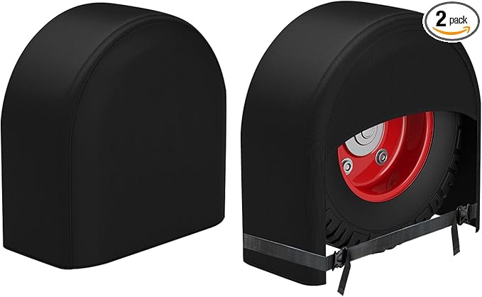 K-Musculo RV Tire Covers 2-Pack, Waterproof Wheel Covers for RV Wheel Travel Trailer Camper Truck SUV, Fit 19-22 Inch Tire Diameter (Black)