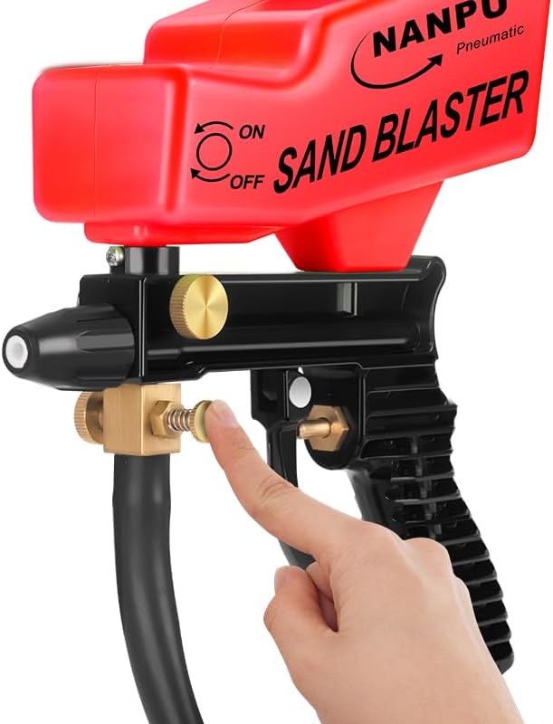 NANPU Light-Duty Air Sandblaster Gun Kit with Siphon & Gravity Feed, Ceramic Nozzle, Metal Body, for Small Project Surface Prep, Paint & Rust Removal, Metal/Wood/Glass Etching，Requires Air Compressor