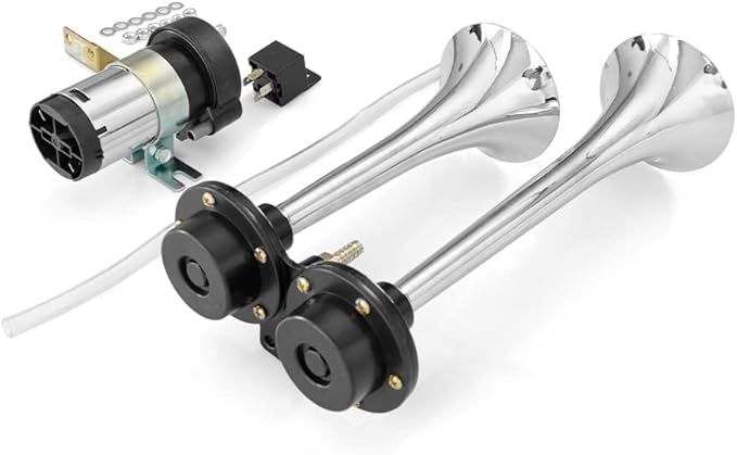 150dB 12V Dual Trumpet Air Horn Kit, Universal Truck Horn with Compressor for Car, Truck, Train, Boat - Loud for Emergenc Safety Use