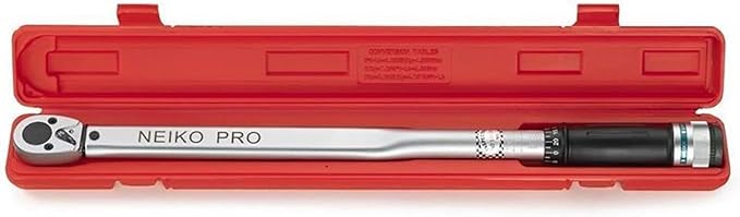 Neiko PRO 03709B 1/2-Inch-Drive Torque Wrench, 25-Inch Adjustable Click Torque Wrench, Made with Chrome Vanadium CrV Steel, SAE