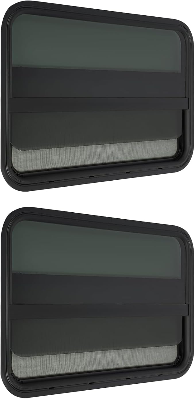 2 Pack RV Window Teardrop Style, 30" X 20" Universal RV Window Vertical Slide With 2 Trim Ring, Vertical Sliding Glass Window with Screen Window for Cargo, Horse Trailer(30"Wx20"H（2 pack）)