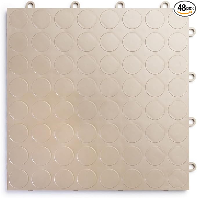 Big Floors RaceDeck CircleTrac, Interlocking Non-Slip Garage Flooring Tile, Durable, Modular, Heavy-Duty Copolymer, Easy Install (Beige, 48 Pack of 12 x 12" Tiles)