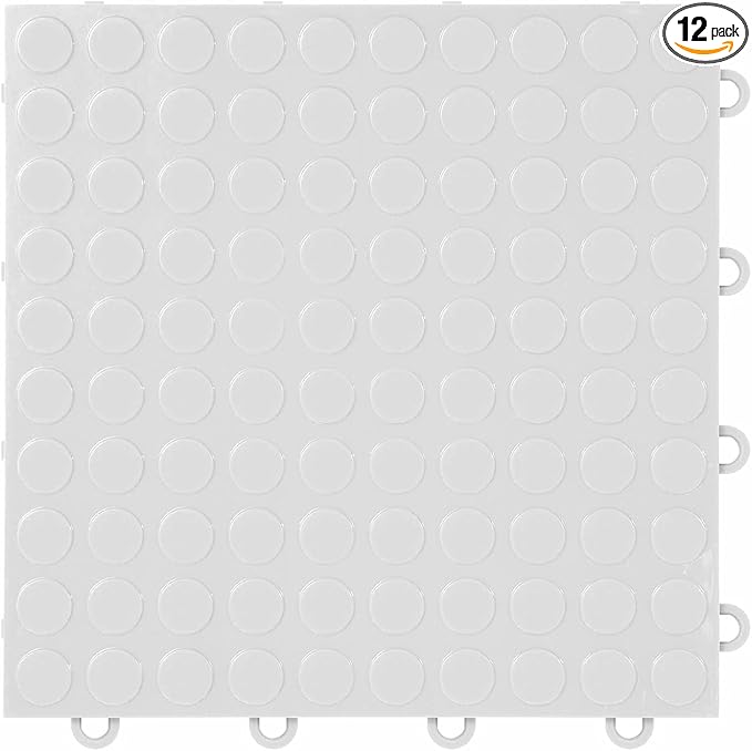 FlooringInc's Nitro 12x12 Snap-Together Garage Floor Tiles, Non-Slip, Interlocking Plastic Floor Mat, Organization & Storage, Coin Pattern, Arctic White, 12 Tiles, 12 Sq/Ft