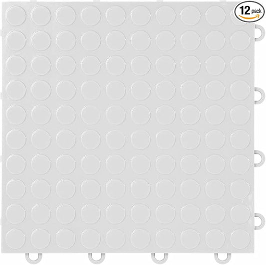 FlooringInc's Nitro 12x12 Snap-Together Garage Floor Tiles, Non-Slip, Interlocking Plastic Floor Mat, Organization & Storage, Coin Pattern, Arctic White, 12 Tiles, 12 Sq/Ft