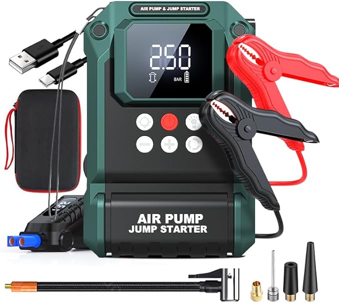 Jump Starter with Air Compressor,2000A 150PSI Car Jump Starter,21800mAh Battery Jump Starter Portable,12V Jump Box with Smart Jumper Cable LCD Display,Lights(Up All Gas/12.0L Diesel)
