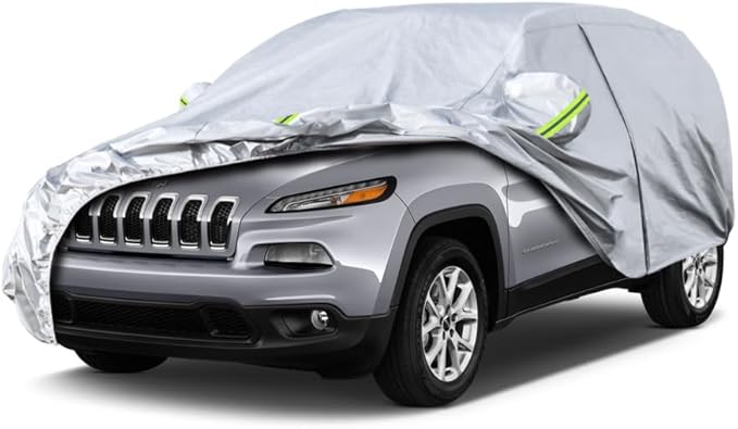 Koukou SUV Car Cover Custom Fit Jeep Cherokee from 2013 to 2025, Waterproof Car Cover All Weather for Automobiles Outdoor Indoor with Zipper Door, Sun Rain Dust Snow Protection.
