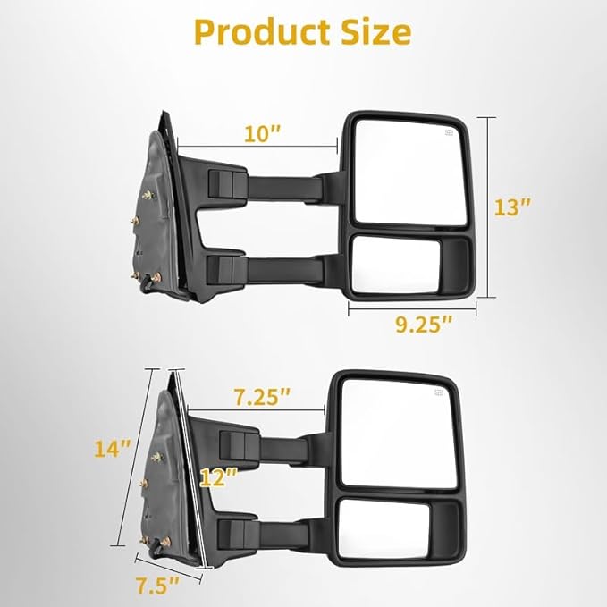 DWVO Tow Mirrors Compatible with 1999-2007 Ford F250 F350 F450 F550 Super Duty & 2000-2005 Excursion, 2-Piece of Towing Mirrors with Amber Turn Signal & Power Heated, Folding Side Mirror, Direct Fit