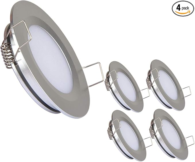 acegoo RV Recessed Ceiling Light 2-3/4” Full Aluminum 12V Dimmable LED Puck Light for Campervan Truck Caravan Boat Roof Under Cabinet Lighting, Flush Mount Cutout 2-1/4" (Sliver,Cool White) 4 Pack