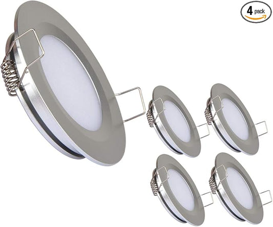 acegoo RV Recessed Ceiling Light 2-3/4” Full Aluminum 12V Dimmable LED Puck Light for Campervan Truck Caravan Boat Roof Under Cabinet Lighting, Flush Mount Cutout 2-1/4" (Sliver,Cool White) 4 Pack