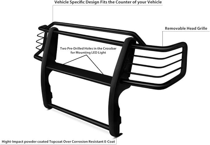 Black Horse Grille Brush Bumper Guard Modular Black Compatible with 2001-2004 Toyota Tacoma-17TO23MA